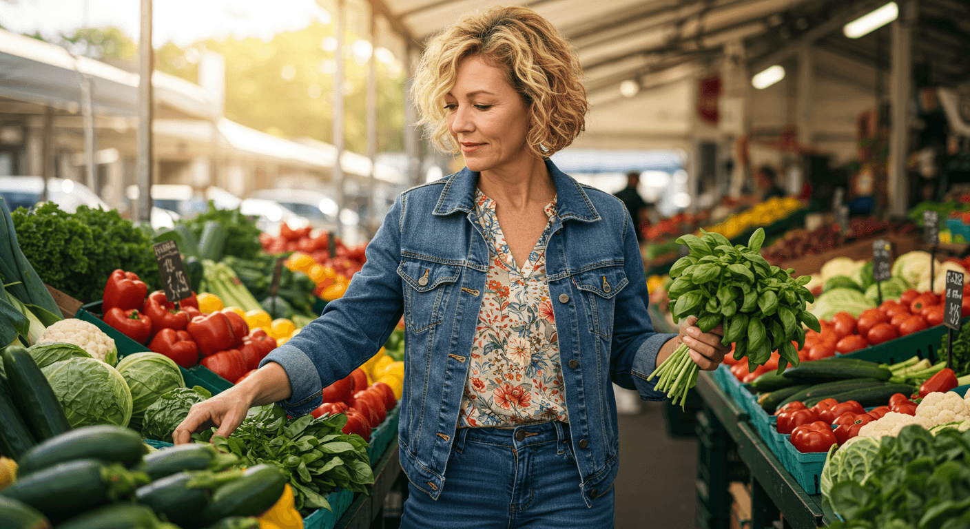 A woman shopping for fresh produce in a market